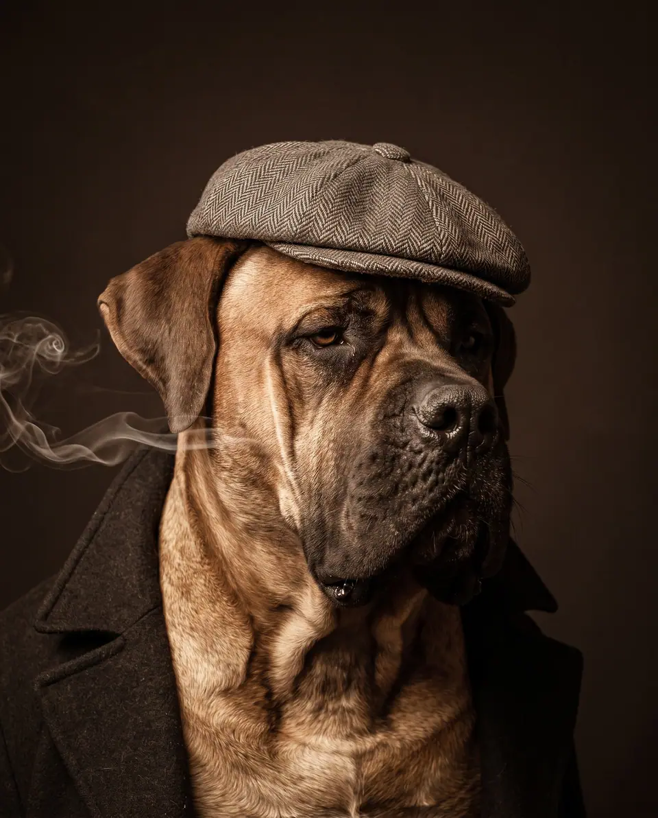 Ilustração: o emblema da Elite Boerboels como um Boerboel de boina